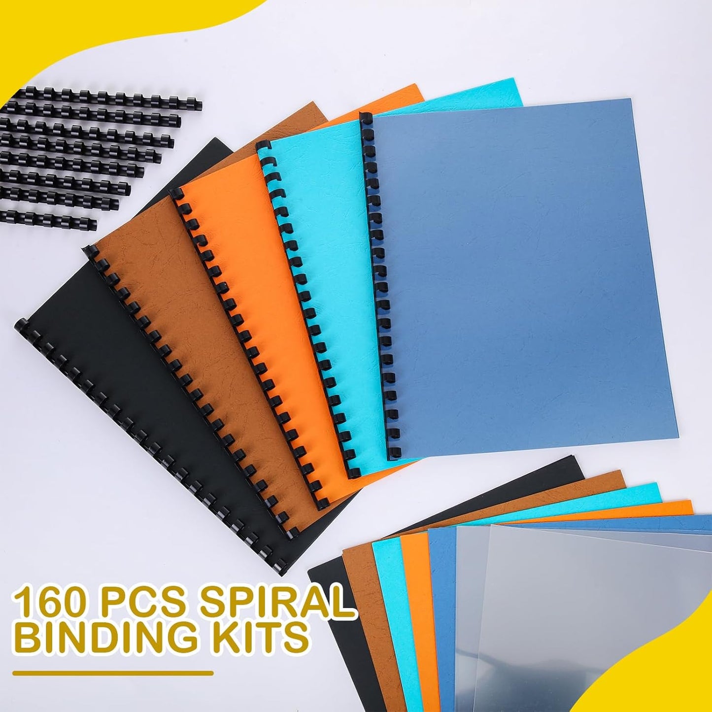 160 Pack Binding Covers and Combs kit 8.5x11 Inches Include 60 Pcs 12 mil Leather Texture Binding Cover 60 Pcs 8 mil Clear PET Presentation Covers 40 Pcs Binding Combs Letter Size(Elegant Color)