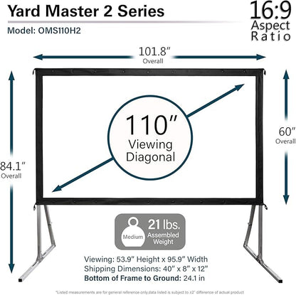 Elite Screens Yard Master 2, 110 inch Outdoor Projector Screen with Stand 16:9, 8K 4K Ultra HD 3D Fast Folding Portable Movie Theater Cinema 110" Indoor Foldable Easy Snap Projection Screen, OMS110H2