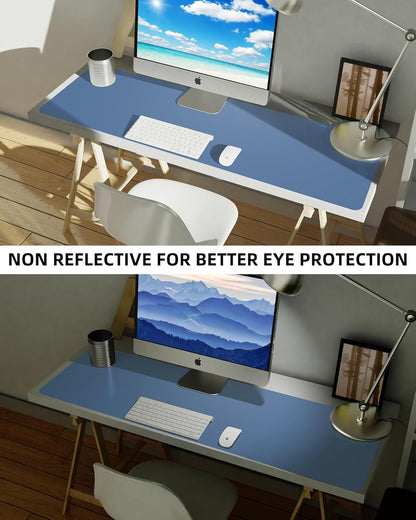 AFIING Leather Desk Pad Protector, Mouse Pad, Office Desk Mat, Non-Slip PU Leather Desk Blotter, Large Desk Mat, Waterproof Keyboard Mat for Office/Home/Decor (Grey Blue, 48" x 17")