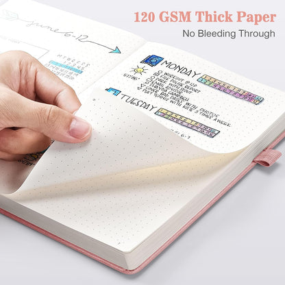 Dotted Journal Notebook 3 Pack, A5 Hardcover Notebook with 120gsm Thick Dotted Paper, Leather Journals for Women, Men, Dot Grid Notebook Journal for Writing, Notebooks for Work, School, 5.75" × 8.38"