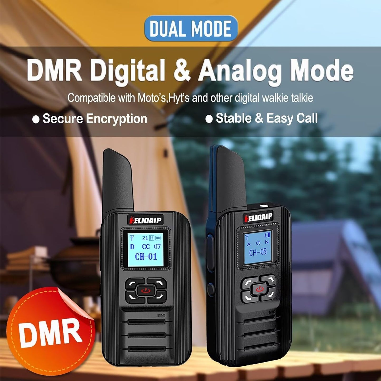 F711 DMR Radio Mini Dual Mode Analog/Digital Two Way Radio with Programming Cable,Type-C, Encryption, Mini DMR Digital Walkie Talkie for Security Business Office School Restaurant,Black 1 Pack