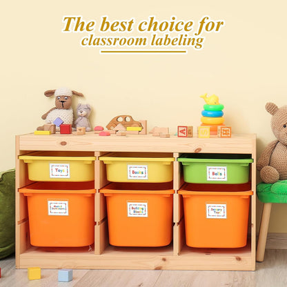 Jeyiour 200 Pcs Label Holders Adhesive Nameplate Pockets Storage Bin Labels Index Card Holder Shelf Plastic Peel Stick for Classroom Supermarket Bookshelf Library Student Box Drawer (2.9 x 3.6 Inch)