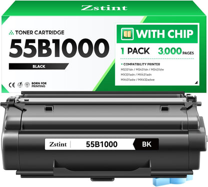 55B1000 Toner Cartridge with Chip Replacement for Lexmark 55B1000 55B1H00 Compatible with Lexmark MS331 MS431 MX331 MX431 MS331dn MS431dw MS431dn MX331adn MX431adn MX431adw MX432adwe Laser Printer Ink