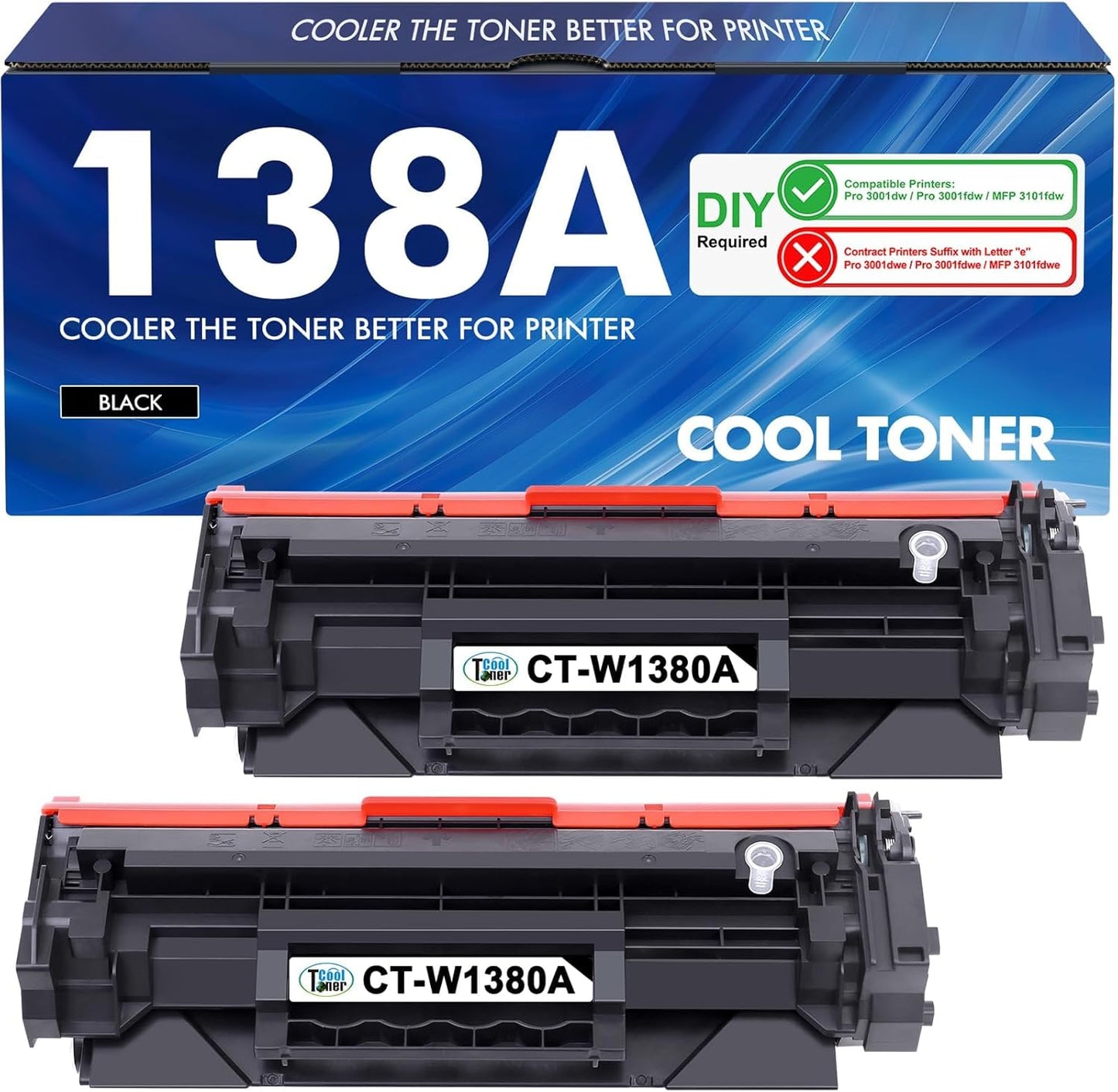 138A Black Laserjet Toner Cartridge 2-Pack Compatible Replacement for HP 138A 138X W1380A W1380X 3001dw Toner Cartridge for HP Laserjet Pro 3001dw 3001fdw MFP 3101fdw Printer Ink