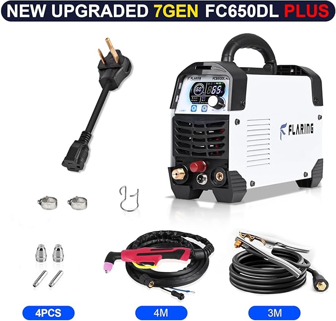 FLARING FC650DL PLUS Plasma Cutter 65 AMP Non Touch Pilot Arc Plasma Cutter Machine 120/240V Dual Voltage, Digital Display, High Frequency IGBT Inverter, Post Air/2T/4T, 5/8" Clean Cut with Consumable