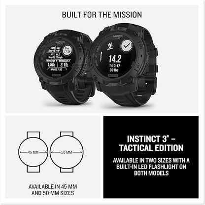 Garmin Instinct® 3 Tactical Edition, 45mm, Solar Charged Display, Rugged Outdoor GPS Smartwatch