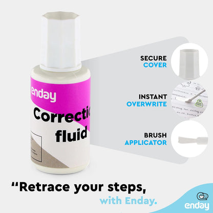White Out Liquid Correction Fluid Pack of 4, White Fluid .7 fl. Oz. / 20 ml Multi-Purpose Smooth Wite Out Corrector for school, Office, and Home – by Enday