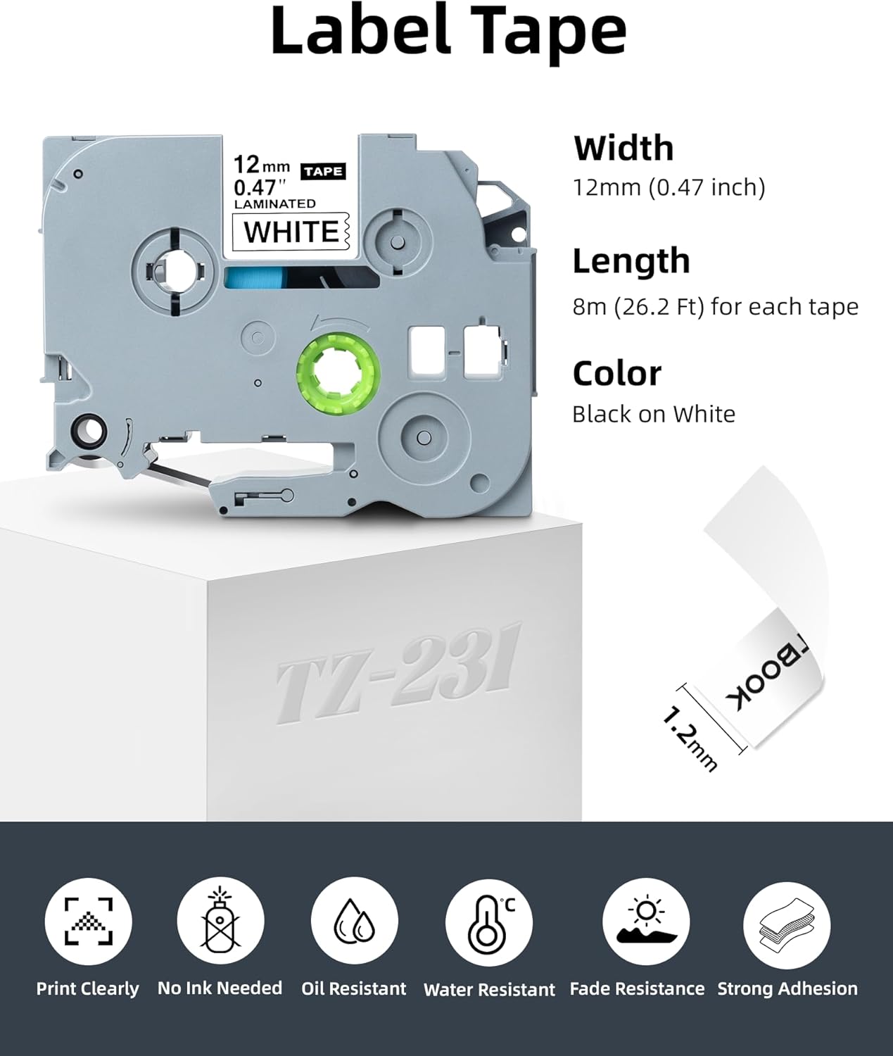 Label Maker Tape 12mm 0.47 White Replacement Brother Label Maker Tape, P-Touch Label Tape, Compatible with Brother PT-D210 H110 D220 D410 D600, 4-Pack