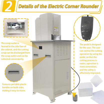 Electric Round Corner Cutter Machine with 5 Blades (8/10/12/16/21mm Radius) Foot Pedal Operation Safety Guard Heavy Duty Paper Corner Rounder for Paper Cardstock Leather Plastic