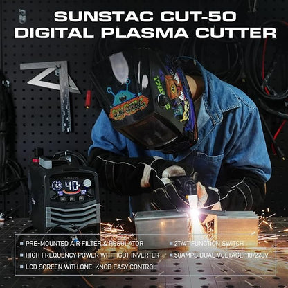 50A Plasma Cutter, Large LCD Display High Frequency Cutting Machine with 110/220V Dual Voltage IGBT Inverter 5/8 Inch Max Cut 2T/4T Mode, Professional & Beginners DIY