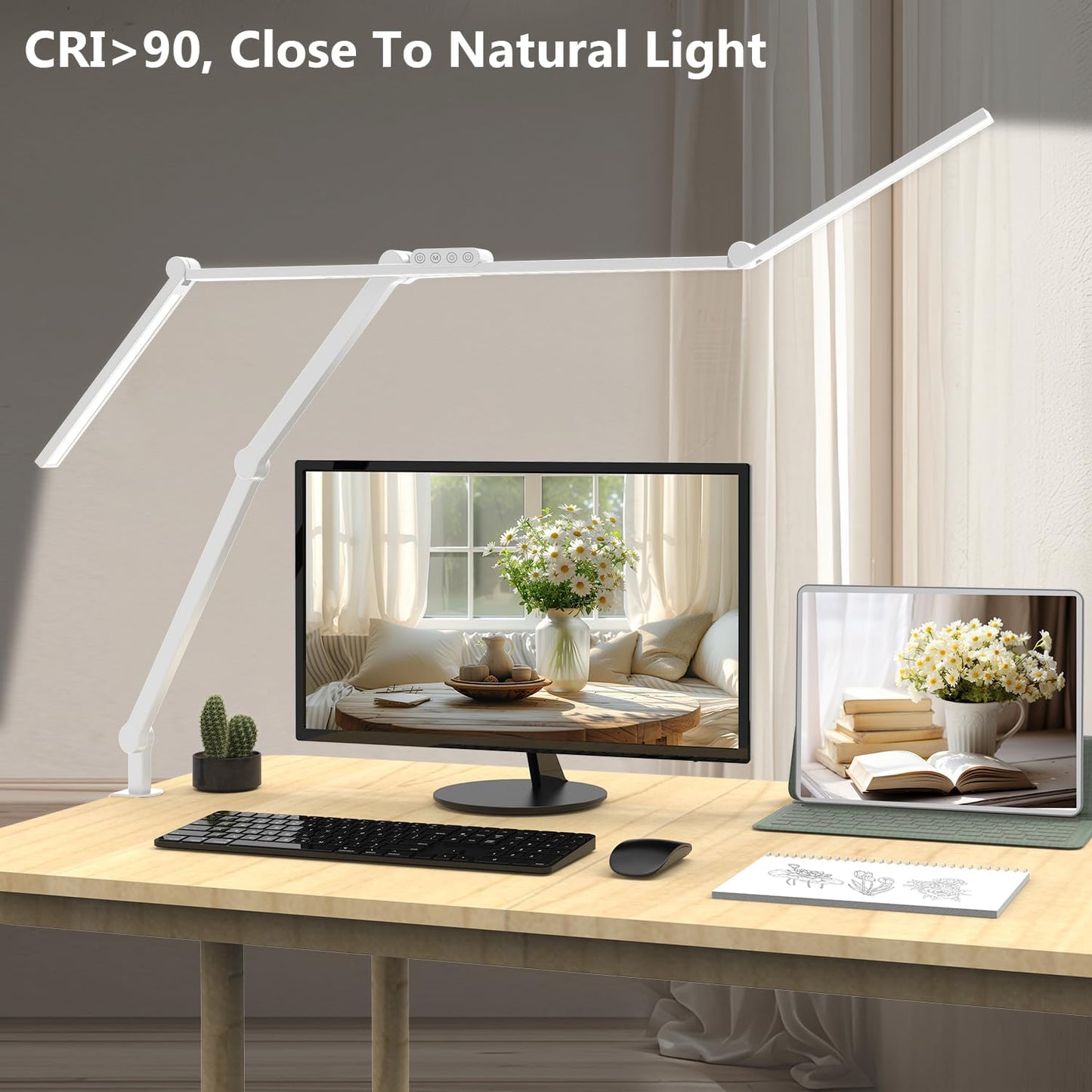 Micomlan 3000 Lumen Super Bright Led Desk Lamp for Home Office, 47Inches Long Architect Desk Lamp with Clamp, Dimmable Table Light with Adjustable Monitor Light Bar Tall Office Lighting for Computer