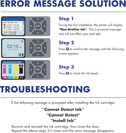LC401XL LC401 MFC-J1010DW Ink Cartridges for Brother Printer LC 401 401XL for MFC-J1010DW MFC-J1170DW MFC-J1012DW MFC-J1800DW MFC J1010DW - 4 Pack High Yields Black Cyan Magenta Yellow