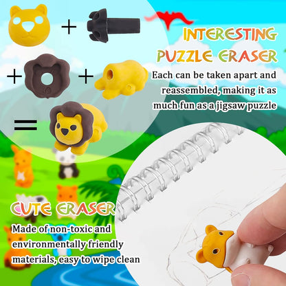 Zkptops 35Pcs Animal Erasers Kids Desk Pets Animal Pencil Erasers Puzzle Erasers Toy Mini Eraser Prize Bulk for Classroom Reward, Treasure Box, Easter Egg Filler, Party Favor, Goodie Bag Stuffer Gift