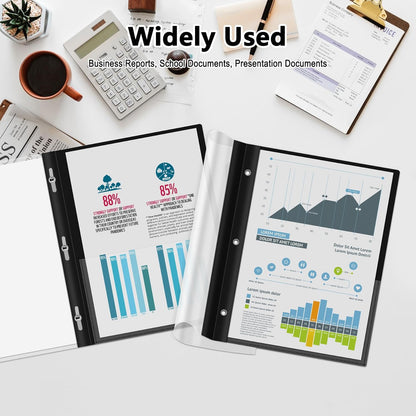 Ndsox 30 Packs Clear Front Report Covers with 3-Prong Fasteners, Plastic Project Presentation Folders Resume Document Covers with Black Back for 8.5" x 11" Letter Size Paper for School Office Business