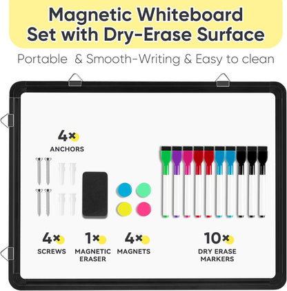 VUSIGN Monthly Dry Erase Calendar Whiteboard for Wall, 16" X 12" Double-Sided Board, Hanging Whiteboard Dry Erase for Office, Desk, Kitchen, Dorm, Black