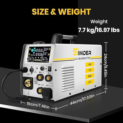 SSIMDER MIG Welder Plasma Cutter Combo with 71Pcs Cut Consumables 110V 220V 160A Gas MIG/Flux Core/Spool/TIG/Stick/CUT 6 in 1 Multiprocess Welder Welding Machine for Home DIY Outdoor Industrial Use