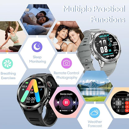 AOLON Smart Watch for Men (Answer/Make Call with 1.43'' AMOLED Display, IP68 Waterproof, 30+ Days Battery Life with100+Sport Modes Fitness Watch, Compass, Heart Rate, SPO₂ & Sleep Monitor（Black）
