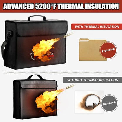ROLOWAY Large Fireproof Bag 5200℉ Heat Insulated (17 x 12 x 5.8 inches), Fireproof Document Bag for Cash Safe and Document Safe