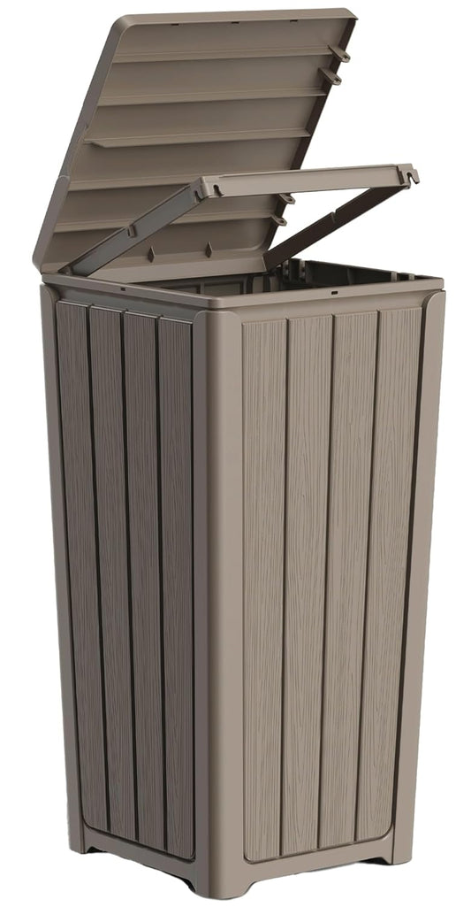 Outdoor Trash Can with Lid, Waterproof Resin Garbage Can with Tiered Lid, Outside Trash Bin for Patio, Kitchen, Backyard or Deck