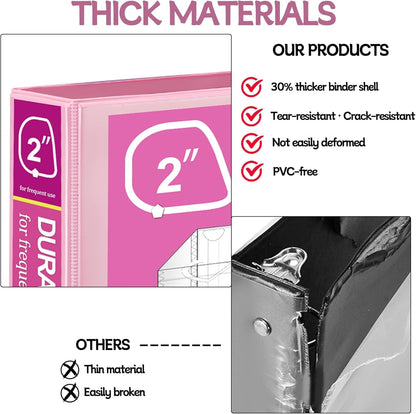 Zzrywuty Durable 3 Ring Binder, 2 Inch, Economy 4 Pack, Each Holds 400 Pages, D-Ring Presentation View Binders for Office, School, Home (Pink)
