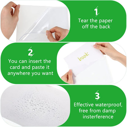 Outus 100 Pcs Clear Self Adhesive Pockets - Bin Labels for Storage Bins, Pocket Label Sleeves, Plastic Index Card Holder with Top Open for Organizing Bins Box Drawer(Mixed Sizes)