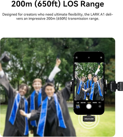 Hollyland Lark A1 Wireless Microphone for iPhone 17/16/15 & Android, 48kHz/24-bit, 3-Level Intelligent Noise Cancel, Magnetic Mini Mic for YouTube, Podcast, Vlogging (Black, 2TX + USB-C RX)