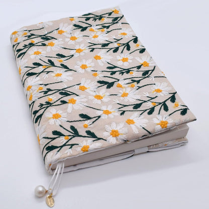 BLBMH Embroidery Book Covers for Paperbacks Fit for 5.5x8.5 inch Adjustable Book Sleeve Cover for Women Over 15 Soft Cloth Protector for Privacy Notebook Novels - Daisy 3