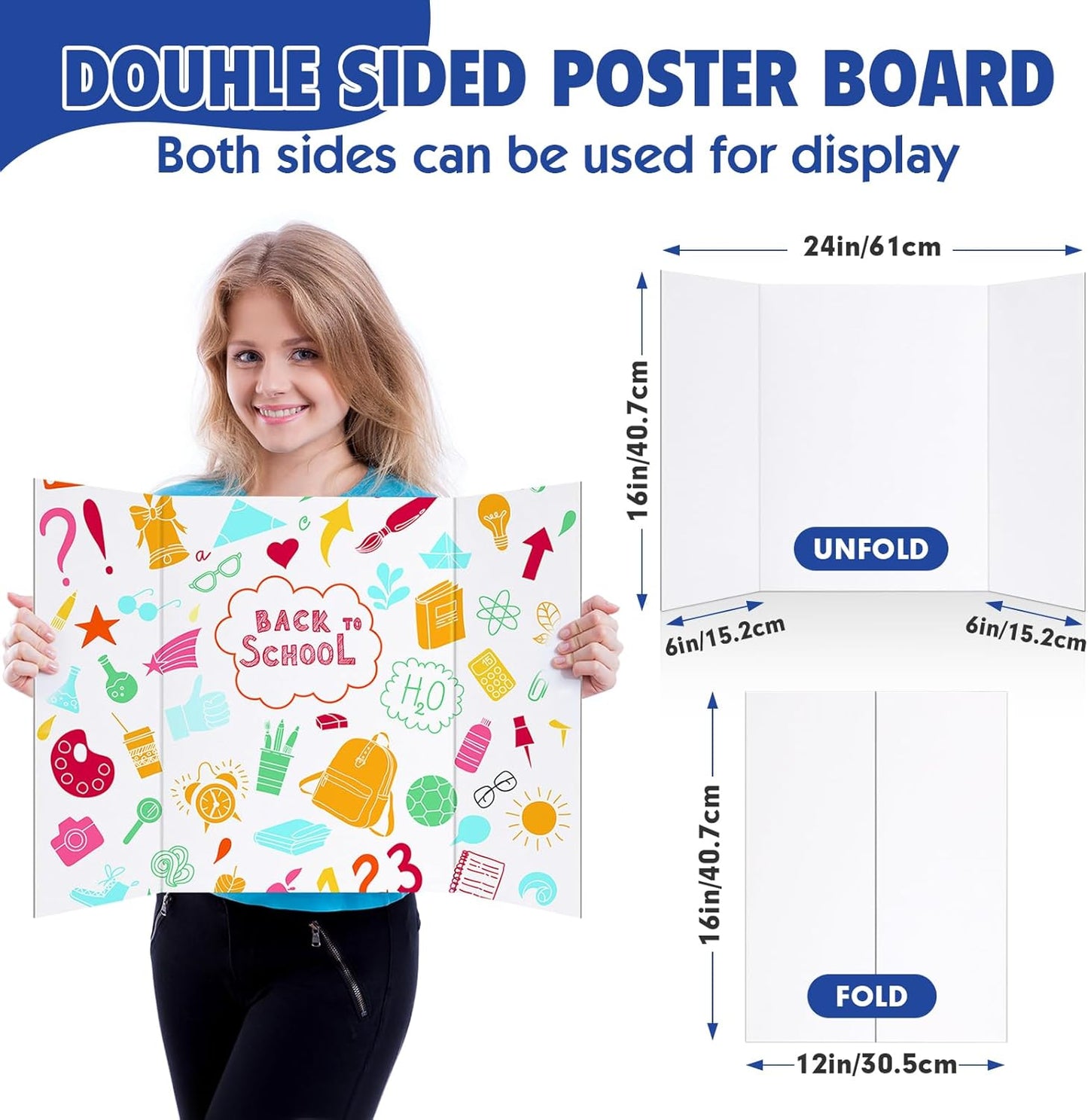 Trifold Poster Board,12 Pack 24" x 16" White Corrugated Poster Boards,Display Board,Perfect for School Projects, Science Fairs, Event Displays, and Business Presentations
