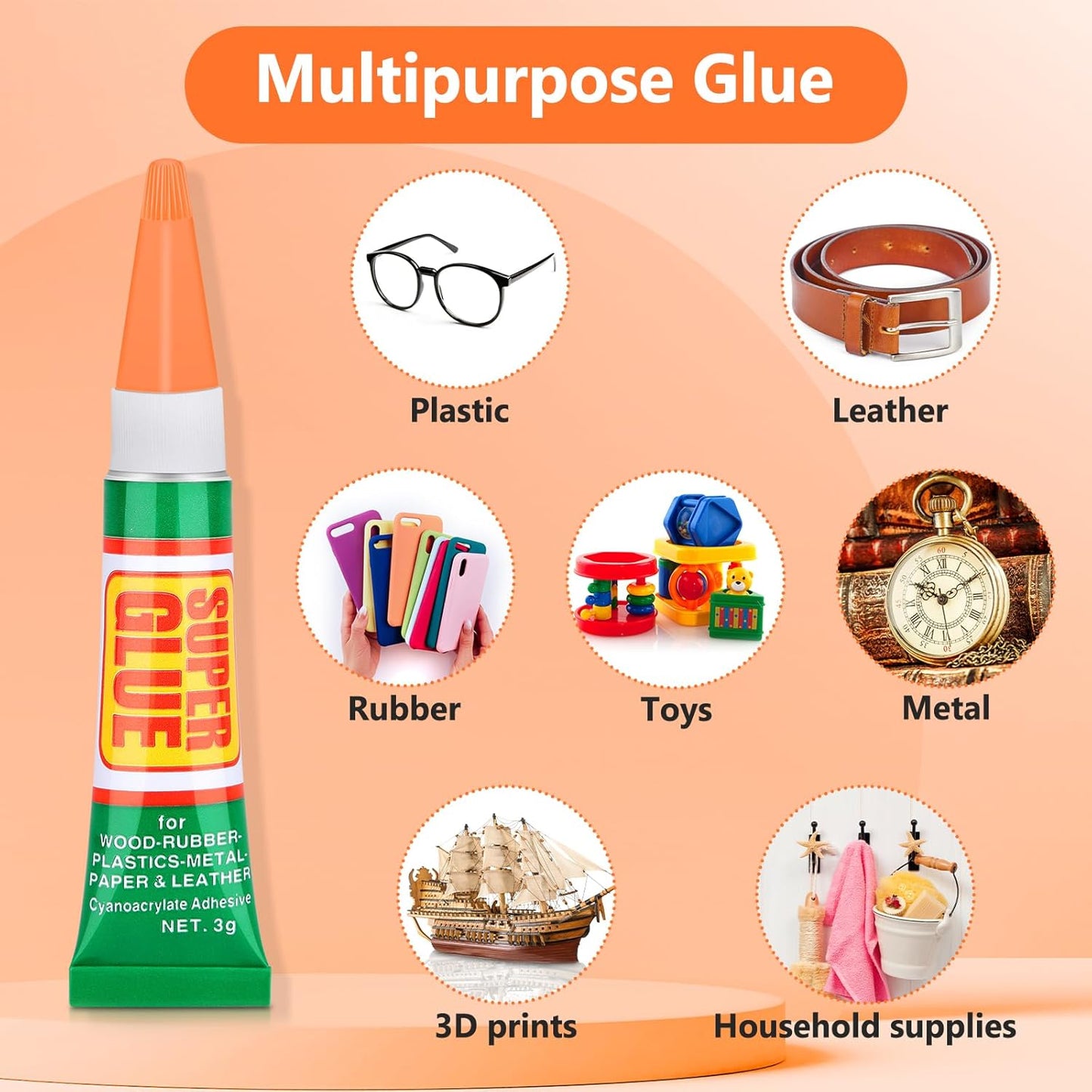 36 x 3g Super Strong Glue for All Purpose, Clear Cyanoacrylate Adhesive Instant Quick Dry Superglue Gel Tubes Bonding Plastic, Metal, Glass, Leather, Wood, Rubber, Jewelry, DIY Crafts Repair
