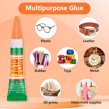 36 x 3g Super Strong Glue for All Purpose, Clear Cyanoacrylate Adhesive Instant Quick Dry Superglue Gel Tubes Bonding Plastic, Metal, Glass, Leather, Wood, Rubber, Jewelry, DIY Crafts Repair