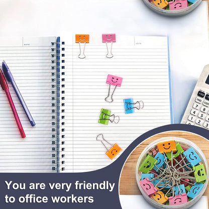 120 Pack Smiling Binder Paper Clips, Mini Metal Binder Clips for Kitchen, Send Goods from Local Warehouse, Cute Binder Clips, School Personal Document Organizing Classifying, Office, Paper Clamps