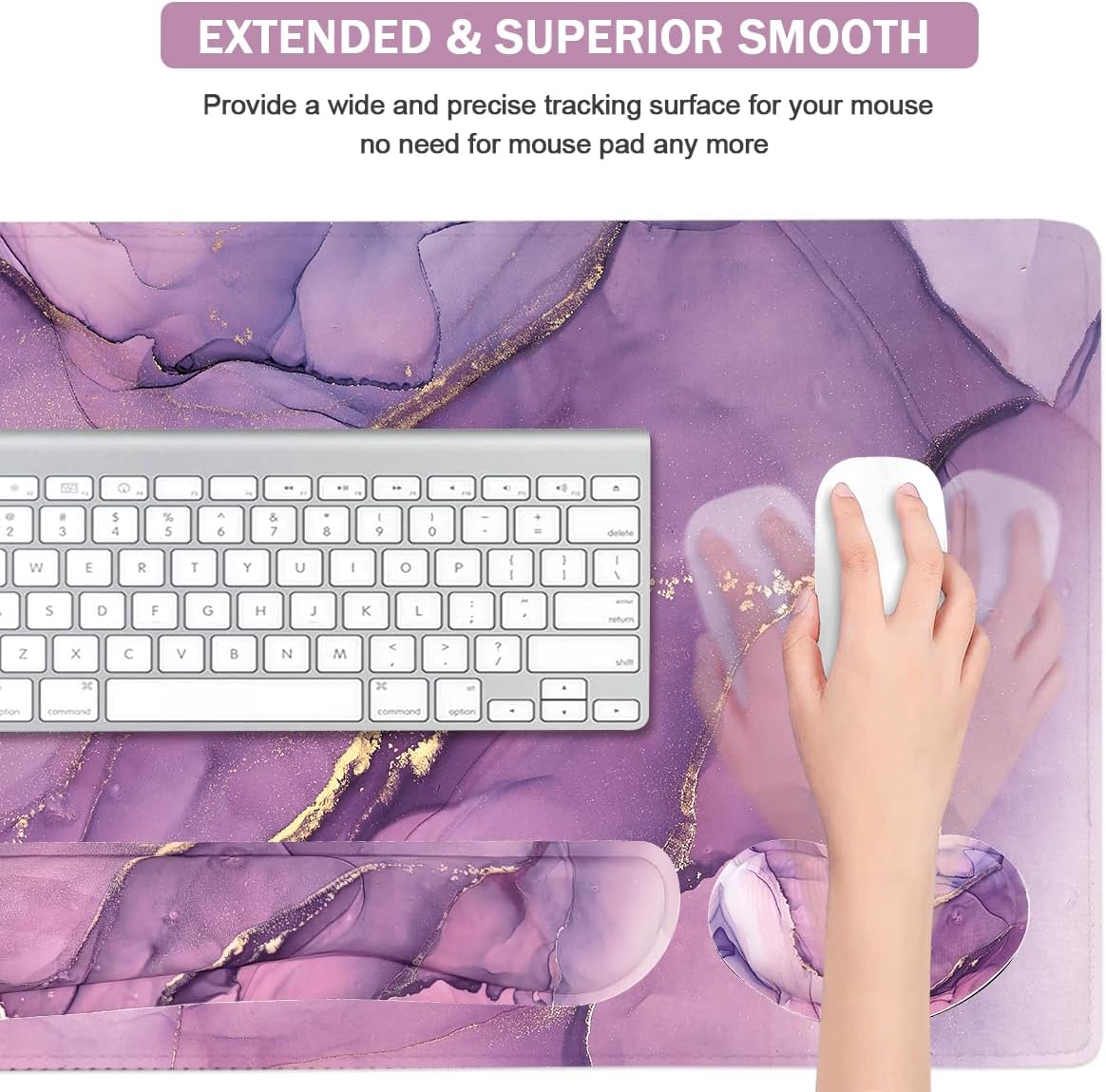 Large Keyboard Mouse Pad Set, Extended Mouse Pad+Keyboard Wrist Rest Support, Memory Foam Ergonomic Easy Typing, 4Pcs (35.4×15.7 in) Desk Pad Set for Home Office Study Game - Purple