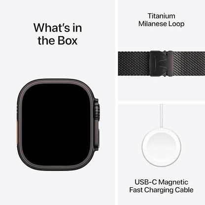 Apple Watch Ultra 3 [GPS + Cellular 49mm] Running & Multisport Smartwatch w/ Rugged Titanium Case w/ Black Titanium Milanese Loop - M w/ AppleCare+ (2 years)