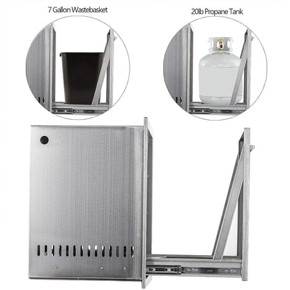 Pull-Out Trash Drawer Stainless Steel Outdoor Kitchen Trash Drawer Storage for Two 10 Gallon Commercial Wastebaskets (W/handle-17x23x16)