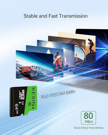 KEXIN 64GB Micro SD Card 10 Pack with SD Adapter microSDXC Memory Card UHS-I C10 U1 Micro SD Cards Bulk Full HD High Speed TF Card for Smartphone Tablet Action Camera Dash Cam Game Console, 10Pack 64G