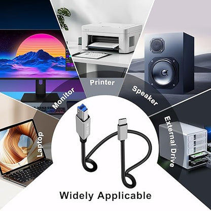 USB 3.0 Printer Cable Super Speed 5Gbps USB 3.0 Type C to B Male Cable for Scanner, External Hard Drives, Multifunction Printers etc (Typ C Silvery, 1 m)