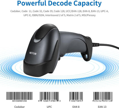 NETUM USB Laser Barcode Scanner, Handheld 1D Wired Bar Code Scanner Scanning UPC EAN Reader Gun Retails for Supermarket, Convenience Store, Warehouse - NT-M1