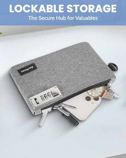 Money Bag with Lock, Aerthezu Cash Locking Bags with Zipper, Travel Safe Lockable Bank Bag, 2 Pack,Black & Grey - Size:5x8 Inches