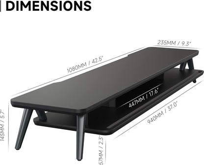 Fenge Dual Monitor Stand, Monitor Stands Riser for 2 monitors, 42.5 Inch Wood Desk Shelf with Storage Organizer and Cable Management for Office Desk Accessories