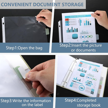 8 Set of 64 Pack Clear Binder Sheet Protectors for 3 Ring Binder Plastic Page Protector with 8 Tabs,Insertable Index Page Divider 8.5x11 Inch（Boho Color）