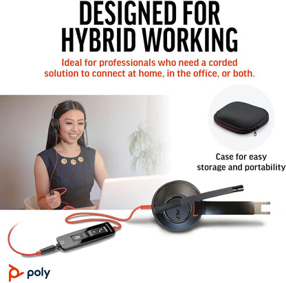 Poly Blackwire 5220 Wired Headset (Plantronics) Flexible Noise-Canceling Boom Mic Ergonomic Design - PC/Mac, Mobile via USB-C, USB-A, 3.5mm - Works w/Teams, Zoom - Amazon Exclusive (9P7X6AA)