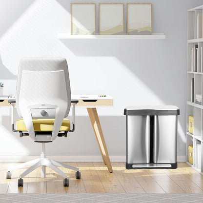 19 Gallon Dual Trash Can, 2 x 36 L Stainless Steel Two Compartment Garbage Can with Soft-Close Lid and Foot Pedal for Kitchen Home Office, Without Removable Inner Bucket
