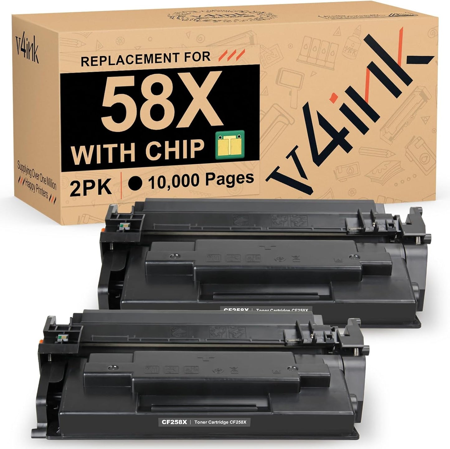 v4ink 58X CF258X High Yield Toner Cartridge Black (with Chip) Compatible Replacement for HP 58X 58A CF258X Toner for HP Pro M404dn M404n M404dw MFP M428fdw M428fdn M428dw M406dn M430f Printer, 2 Pack