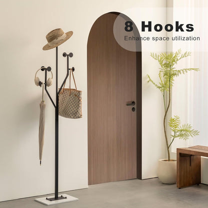 Heavy Duty Coat Rack Tree-shaped Metal Freestanding Coat Tree with Sturdy Marble Base Corner Coat Rack for Bedroom Entryway Hallway 14.96 x 10.24 x 68.9 Inches (Black)