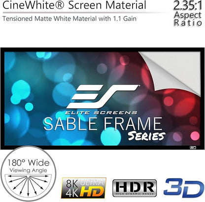 Elite Screens Sable Frame, 96-inch 2.35:1 Diagonal, Active 3D 4K Ultra HD ReadyFixed Frame Home Theater Projection Projector Screen, ER96WH1-Wide