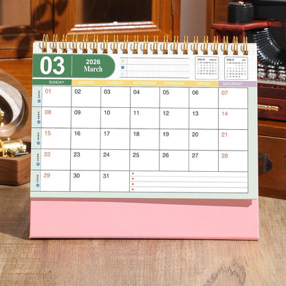 Small Desk Calendar 2025, Standing Flip Desktop Calendar from July 2025 to Dec 2026 - Metal Ring Twin-Wire Binding Monthly Desktop Calendar for Home Office School (Pink)