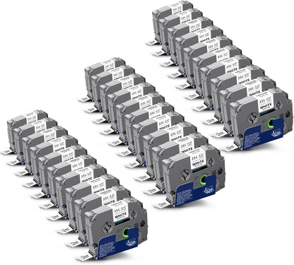 Value Pack TZe TZ Tape 12mm 0.47" Laminated Black on White Compatible for Ptouch Tape 1/2 Inch Refills for P Touch PT-H110 D210 D220 D400 D600 Label Maker, 30-Pack