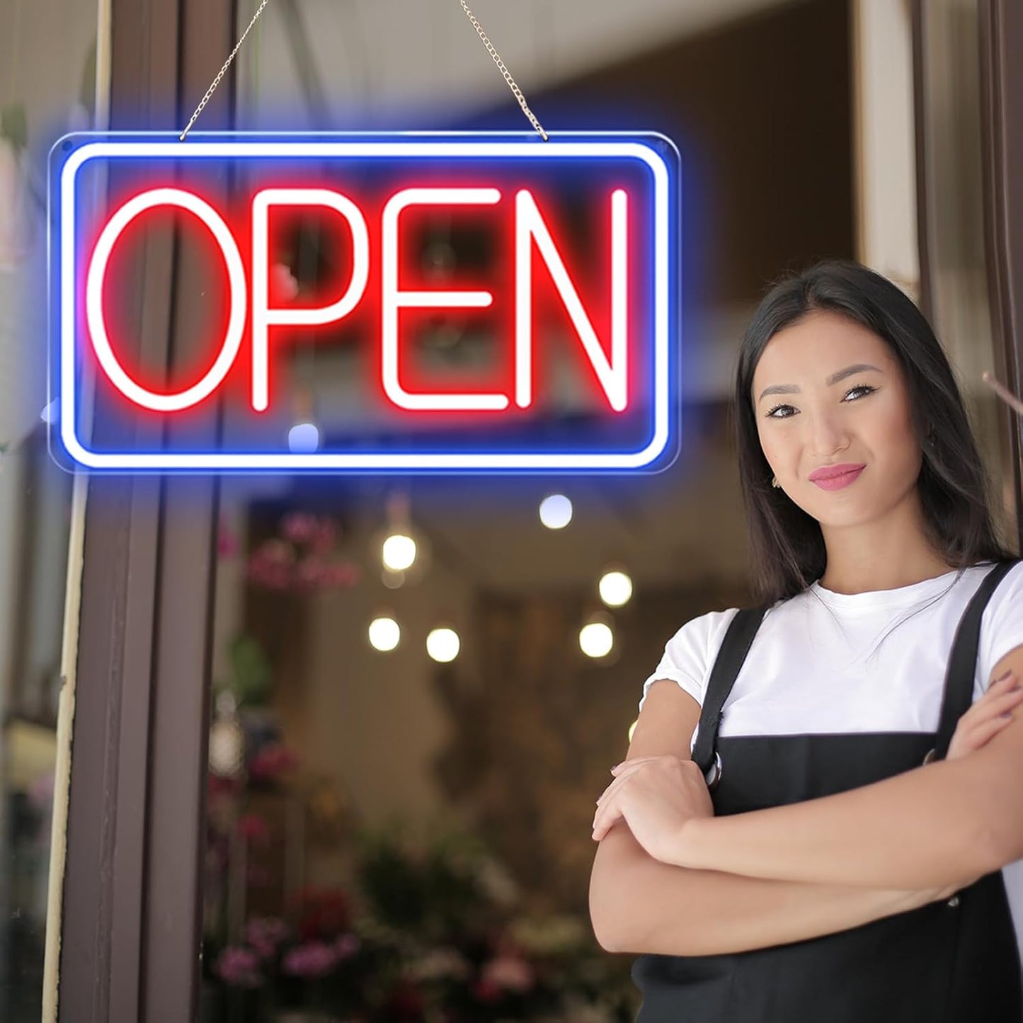 Led Neon Open Signs for Business,16.5"X 9" Open Signs, Powered by USB with ON/OFF Switch, Adjustable Bright Led Neon Open Sign for Bar Salon Coffee Stores Club Hotel (Blue/Red-Horizontal)