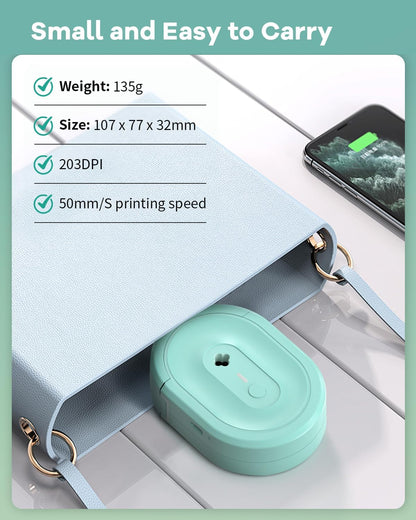 Label Maker Machine with Tape, N12 Portable Bluetooth Label Printer, Wireless Mini Label Makers Thermal Sticker with Multiple Templates for Home, Kitchen, School, Office Organization, Green