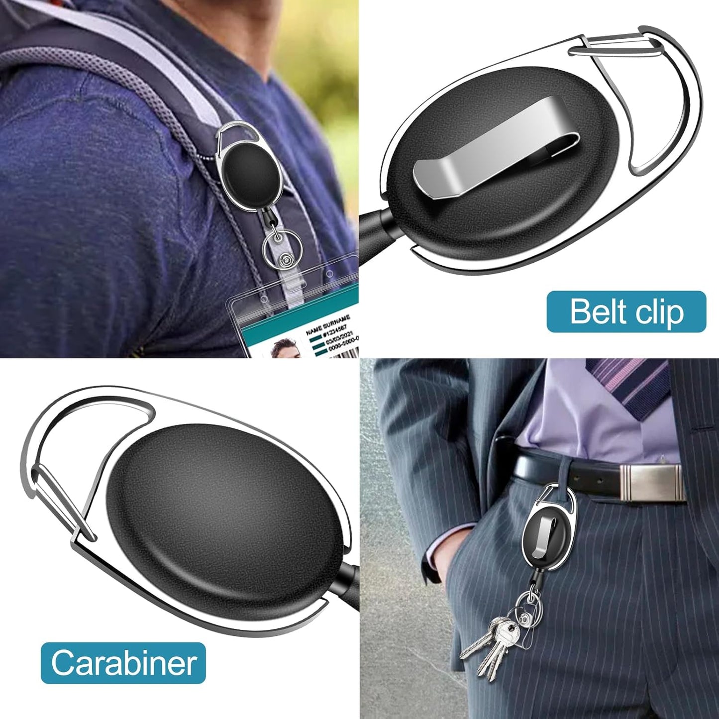 60 Pack Retractable ID Badge Holder Badge Reel with Carabiner and Belt Clip Badge Reels Retractable with Key Chain for Office Worker Doctor Nurse